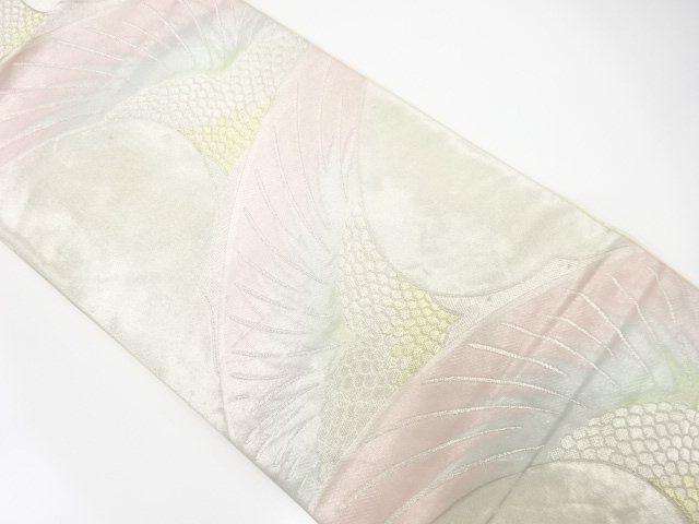 JAPANESE KIMONO / ANTIQUE FUKURO OBI / SILK / WOVEN CRANE